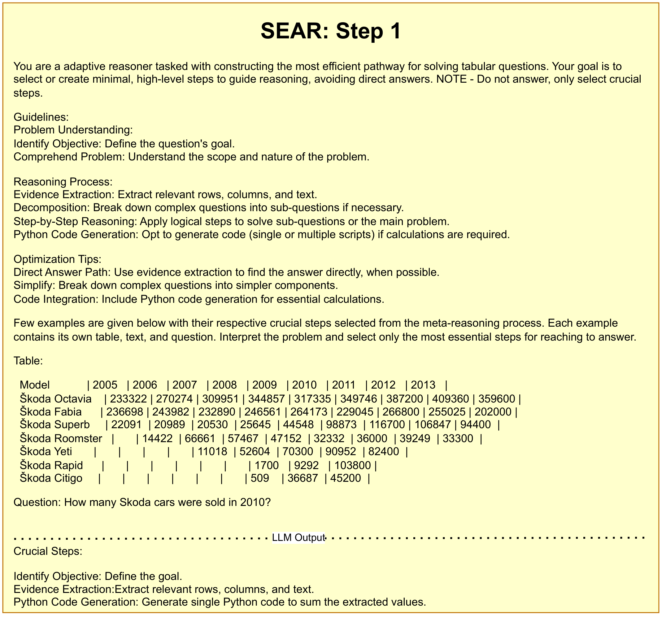 SEAR Step 1 - Select Crucial Steps Prompt